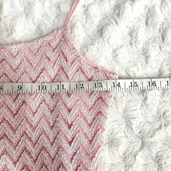 Vintage Y2K Mercury USA Pink Chevron Lace Spaghetti Strap 90s Mini Dress M - Picture 6 of 8